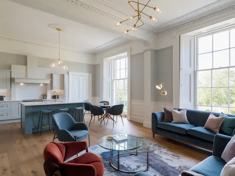 Renovated open plan kitchen and living room in a Victorian villa