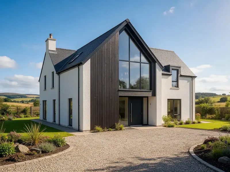 Contemporary new build home in the Ayrshire countryside with a glazed gable